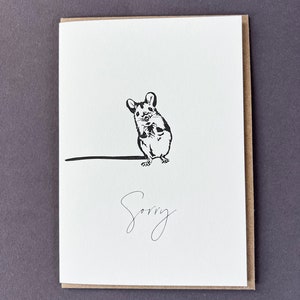 Désolé - Carte typographique - Petite souris - Désolé pour votre perte - Moment difficile - Condoléances - Sympathie - Une pensée pour vous - Jolie souris