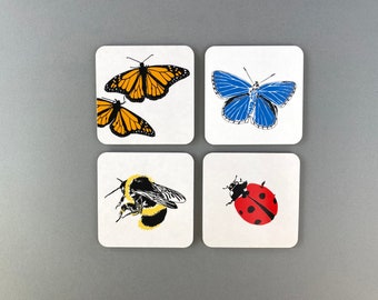 Insects coaster set - bug pack - tea coasters - gift set - small gift - Melamine coaster - made in the uk - Christmas - New home - Spring