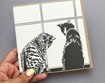 Katzenkarte - Katzenliebe - Geburtstagskatzenkarte - Fensterbankkatzen - Fensterkatzen rausschauen - Katzenkarte - süße Katzenkarte