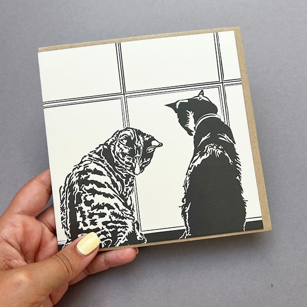 Letterpress Cat Card: Molly & Maud Kittens at Window