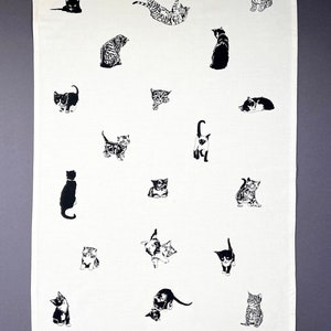 Cat tea towel - kittens tea towel - Teachers gift - Unbleached cotton - cat lover tea towel gift - small gift - New home - black cat - Tabby
