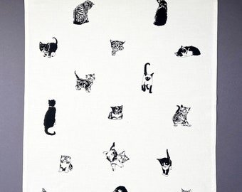 Kittens Tea Towel - Christmas gift - Unbleached Cotton - Cat Lover Gift - Secret Santa gift - New home gift - Small Gift - Anniversary gift