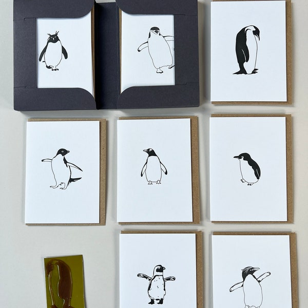 pinguïn notitiekaarten - bedankkaartenpakket - boekdruk notitiekaarten - pinguïn notitiekaarten - kleine notitiekaarten - notitiekaartenset - kleine notitiekaarten