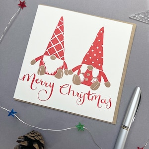 Gonks in love - xmas cards - Red and gold - Christmas Gonks - Christmas Gnome - Scandi Christmas - Nordic - Teacher card - Partner