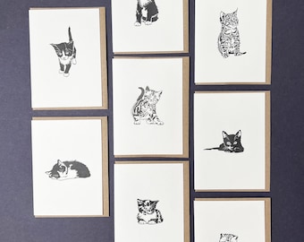 cat card pack - Kitten Letterpress Thank you - Letterpress - Cat note Cards set - Small card- cat multipack - Gift tags - Christmas