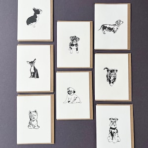 Town Puppies kaartpakket - boekdruk kaart - hond notitie kaartenset - kleine kaart - schattige puppy multipack - hondenuitlater - cadeaukaartjes - puppy kunst aan de muur
