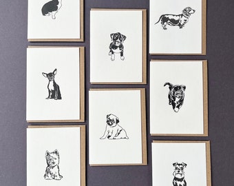 Town Puppies card pack - Letterpress Thank you card - Dog note Card set - Small Card - Cute Puppies multipack - Gift cards - Dog walker