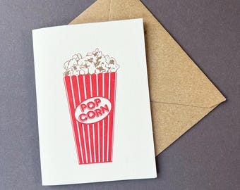 Letterpress Popcorn Birthday Card: Movie Night - Party Invitation