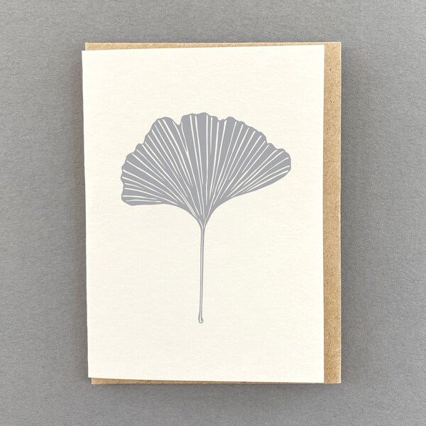 Ginkgo Leaf - Detailed Gingko card - Garden Treasures - Gardening gift - Metallic - Thank you note cards - Letterpress note - Christmas