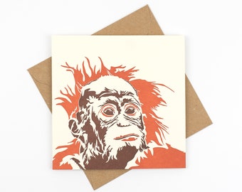 Orangutan - Birthday Card - Letterpress Cards - Art Greeting Cards - Cute orangutan baby - sustainable card - Thank you - New baby
