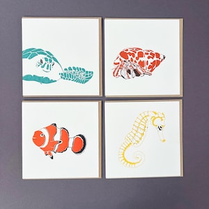 Sea Life Karten - Mixed Safari Card Pack - Blankokarten - Letterpress - Sea Life Geburtstagskarten - Leuchtend bunte Karten - Sea Life Room Decor