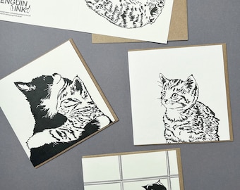 Cat cards - Cuddling cats card - Card pack - Blank cards - Letterpress Cards - Cat Birthday cards - Anniversary card - mothers day - Love