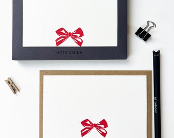 Red Bow correspondence card set - Letterpress correspondence cards - notecards - thank you - blank - Christmas - Invitations