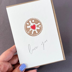 Liebe dich Keks Karte - süße Karte - dich lieben Jubiläum Karte - Jammy Dodger Letterpress Karte - Liebe dich Karte - Keks Liebe - Romantische Karte