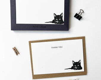 Black Cat correspondence cards - Letterpress notelets - note cards - thank you - blank cards - Invitations - Birthday