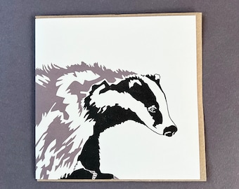 Badger card - Birthday - Animal cards - Blank cards - woodland animals - Letterpress cards - Nature Cards - British wildlife - Kids Birthday