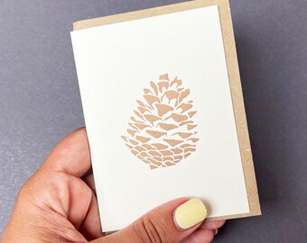 Gold Pine Cone Card - Metallic Pine Cone - Letterpress Note Card - Small Note - Greetings Card - Gift tag - Thank you card - Teacher card