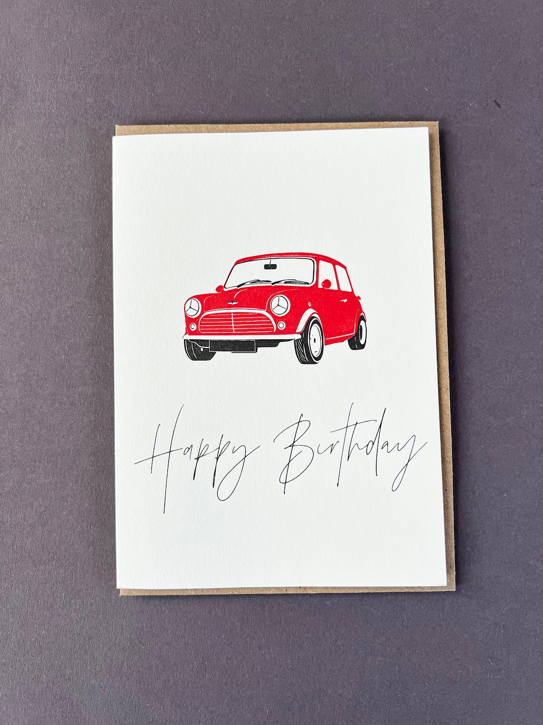Letterpress Red Mini Car Birthday Card: Classic Car Lover - Vintage - Etsy