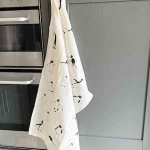 Penguin tea towel - Screen printed tea towel - Unbleached cotton - penguin lover - small gift - Teacher gift - New home - Cotton Anniversary