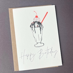 Einzigartige Happy Birthday Karte - Bronze - Eisbecher Geburtstag - Eis Karte - Letterpress - Für Kinder - Für Erwachsene - Lustige Geburtstagskarte