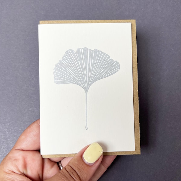 Ginkgo-Blatt – Detaillierte metallische Gingko-Karte – Gartenschatz – Gartenarbeit – Dankeskarten – Letterpress-Notiz – Lehrerkarte – Geschenkanhänger