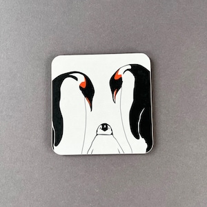 Penguin coaster - Penguin Family - Emperor Penguins - small gift - UK made - New baby gift - New home - Christmas gift - New family