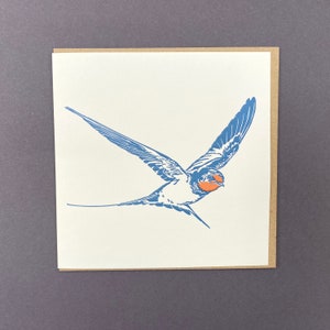 Swallow card - Birthday Card - Letterpress Cards - Art Greeting Card - Anniversary -Wildlife card - Bird Card - Bird Art - Animal card