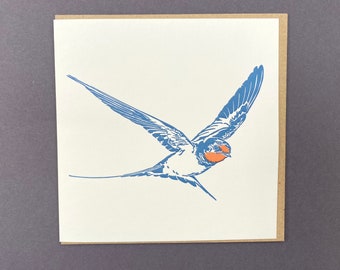 Swallow card - Birthday Card - Letterpress Cards - Art Greeting Card - Anniversary -Wildlife card - Bird Card - Bird Art - Animal card