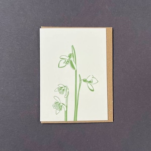 Schneeglöckchen Grußkarte - Schneeglöckchen Karte - Blumen Karte - Floral - Letterpress - Danke kleine Karte - Geschenkanhänger - Dankeschön Karte