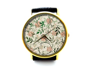 Vintage Ästhetische Leder Uhr, William Morris Druck Damen Uhr, Unisex Uhr, William Morris Kunst Schmuck