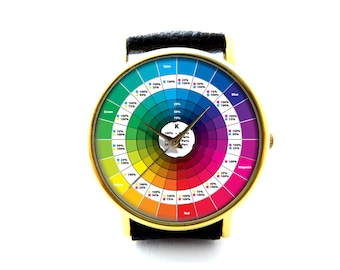 Color Wheel Leather Watch, Color Wheel, Color Wheel Accessory, Ladies Watch, Unisex Watch, Color Wheel Jewelry, Pattern 2