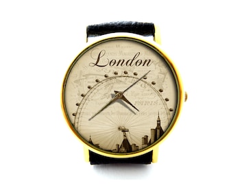 London Leather Watch, City Leather Watch, London Accessory, Ladies Watch, Mens Watch, Unisex Watch, London Jewelry