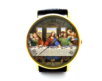 The Last Supper Leonardo da Vinci Leather Watch, Leonardo Art Ladies Watch, Leonardo Unisex Watch, Vintage Watch, Leonardo Art Jewelry