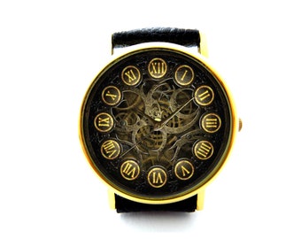 Reloj de cuero Steampunk Gear, reloj de señoras Steampunk Gear, reloj unisex, joyería Steampunk