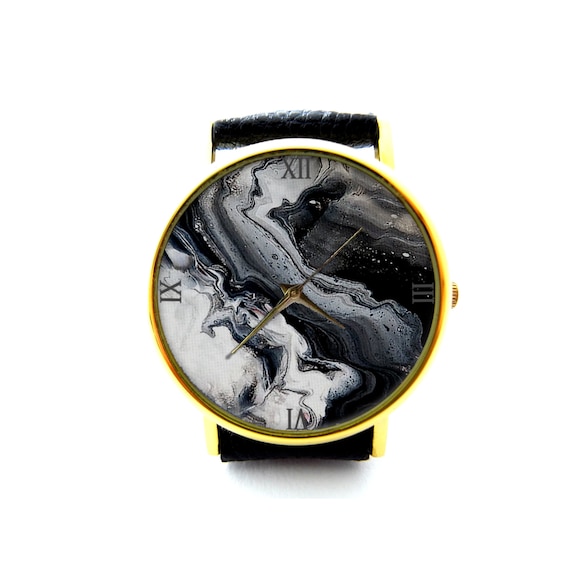 Black Marble Leather Watch Black Marble Ladies Watch Unisex Watch Black Marble Jewellery Etsy Canada