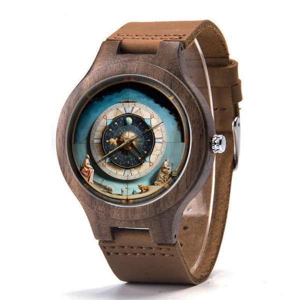 Zodiac Wood Leather Watch, Zodiac Wood Watch, Constellations Unisex Watch, Astronomy Wood Watch, Man Size Watch, Zodiac Stars Jewelry