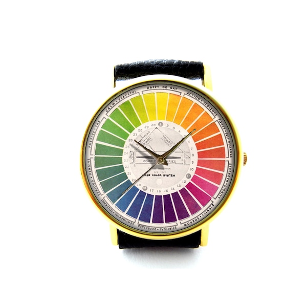 Vintage Color Wheel Leather Watch, Color Wheel, Color Wheel Accessory, Ladies Watch, Unisex Watch, Color Wheel Jewelry, Pattern 1
