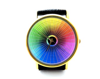 Color Wheel Leather Watch, Color Wheel, Color Wheel Accessory, Ladies Watch, Unisex Watch, Color Wheel Jewelry, Pattern 1