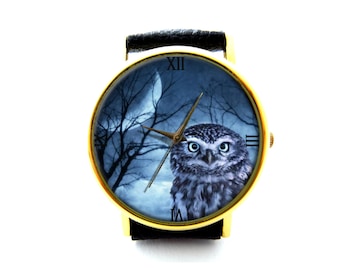 Blue Moon Owl Leather Watch, Owl Ladies Watch, Unisex Watch, Owl Jewellery
