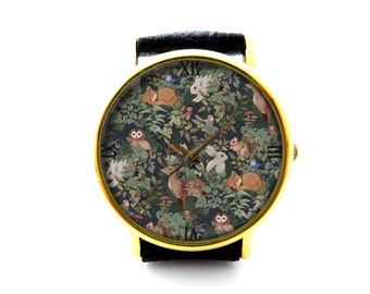 Montre en cuir animaux de la forêt, montre femme animaux mignons, montre unisexe, bijoux animaux rigolos