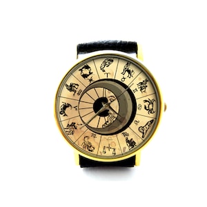 Zodiac Signs Leather Watch, Unisex Watch, Ladies Watch, Mens Watch, Pattern 1