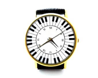 Klaviertasten Lederuhr, Musik Lederuhr, Damenuhr, Herrenuhr, Musikschmuck, Musikzubehör