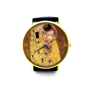 The Kiss Leather Watch, Gustav Klimt Watch, The Kiss Art Unisex Watch, Gustav Klimt Jewelry