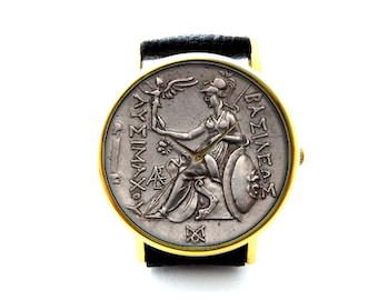 Antique Coin Leather Watch, Ancient Coin, Old Coin, Unisex Watch, Ladies Watch, Mens Watch, Coin Jewelry, Pattern 3