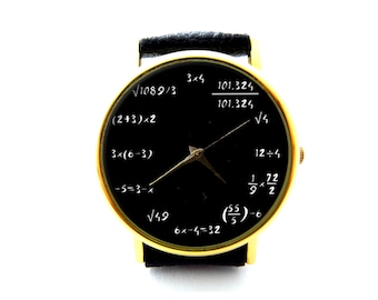 Math Art Watch, Mathematical Formulates Leather Watch, Math Equations Ladies Watch, Unisex Watch, Equations Jewellery
