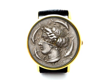 Antique Coin Leather Watch, Ancient Coin, Old Coin, Unisex Watch, Ladies Watch, Mens Watch, Coin Jewelry, Pattern 4