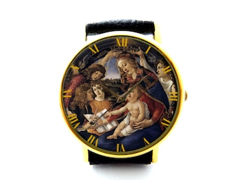 Sandro Botticelli "A Virgem do Magnificat" Leather Watch, Botticelli Art Watch, Romantic Gift Jewelry, Lovers Gift