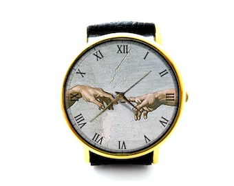 Michelangelo Renaissance Art lederen horloge, uniseks horloge, dameshorloge, herenhorloge
