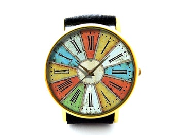 Color Wheel Leather Watch, Color Wheel, Color Wheel Accessory, Ladies Watch, Unisex Watch, Color Wheel Jewelry, Antique Watch, Unique Watch