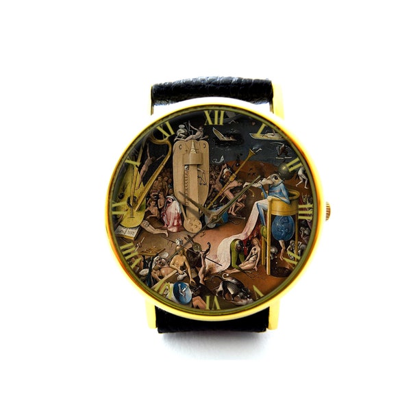 Hieronymus Bosch The Garden of Earthly Delights Leather Watch, Hieronymus Bosch Art Ladies Watch, Unisex Watch, Hieronymus Bosch Jewelry